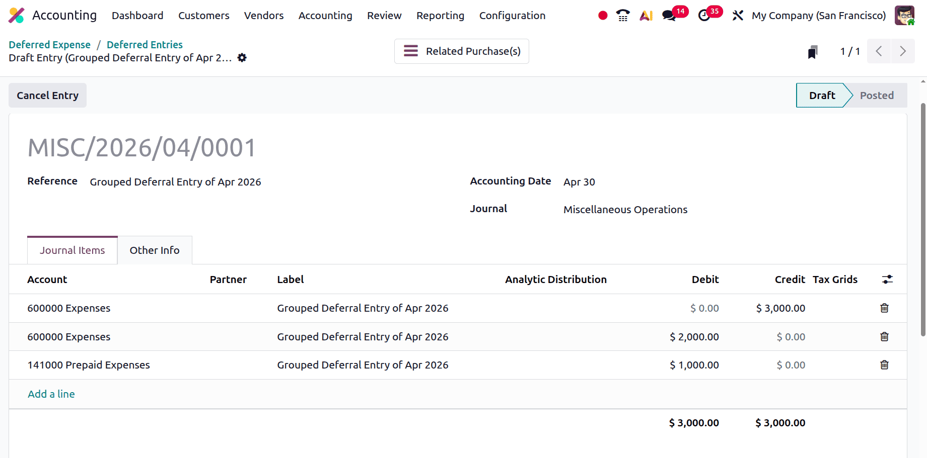 How to Track Deferred Expense Entries in Odoo 19 Accounting-cybrosys