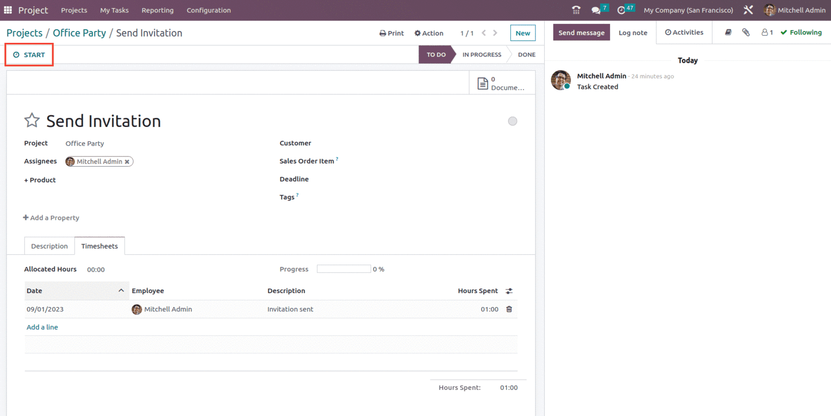 How to Track Time Spent on the Tasks With Odoo 16 Project App-cybrosys