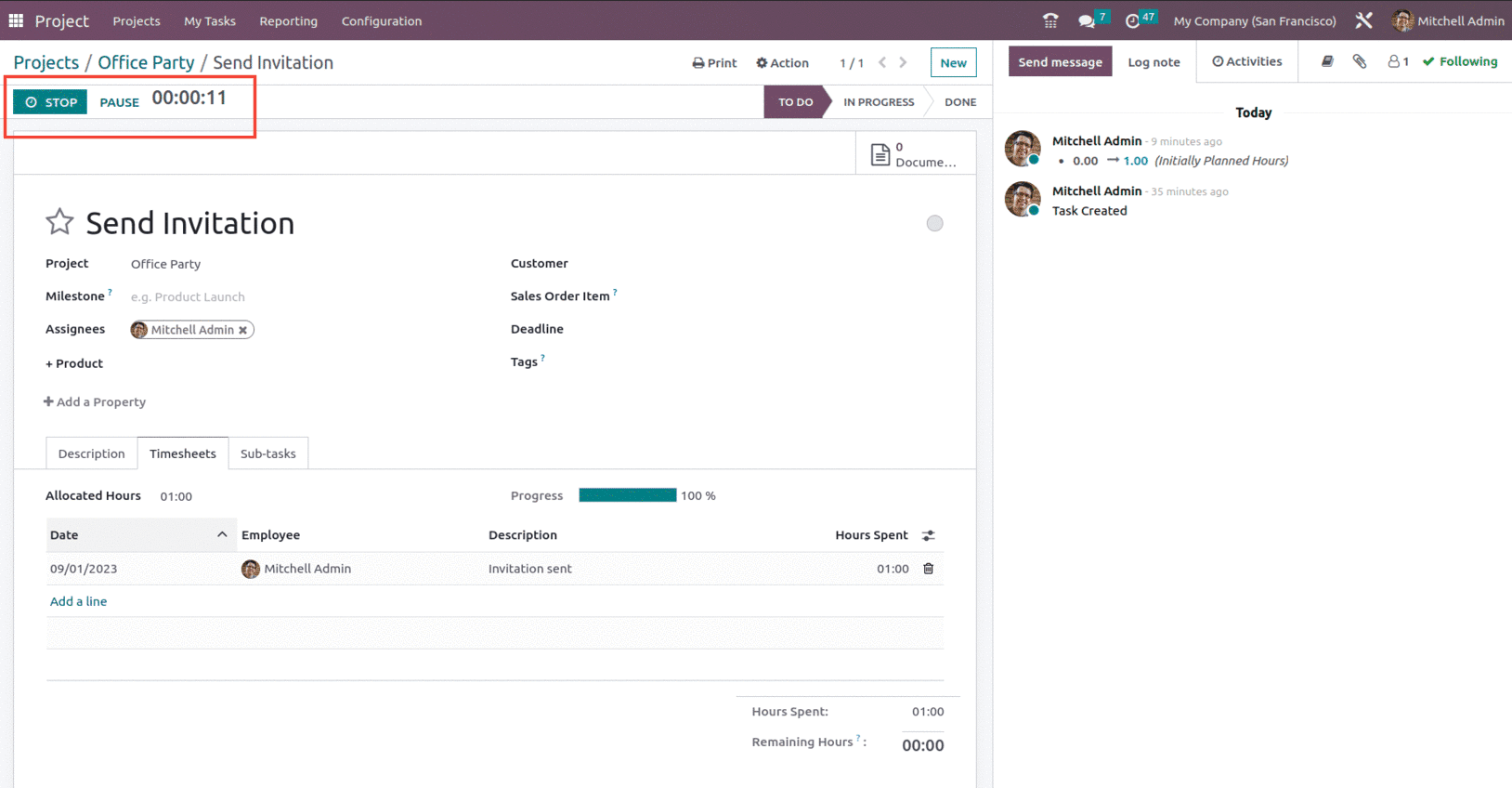 How to Track Time Spent on the Tasks With Odoo 16 Project App-cybrosys