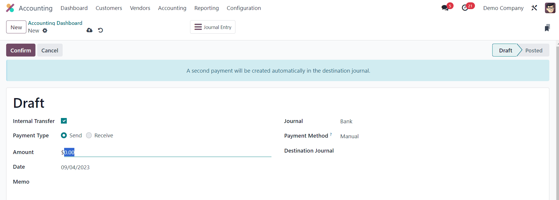 How to Transfer Cash Between Accounts in Odoo 16 Accounting-cybrosys