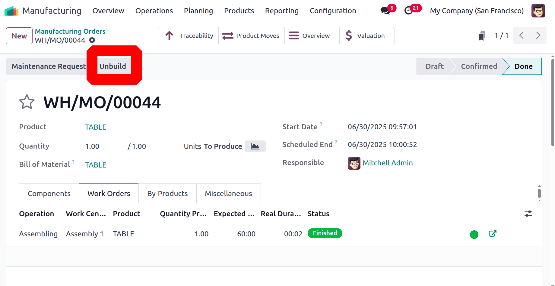 How to Unbuild a Manufacturing Order in Odoo 18-cybrosys
