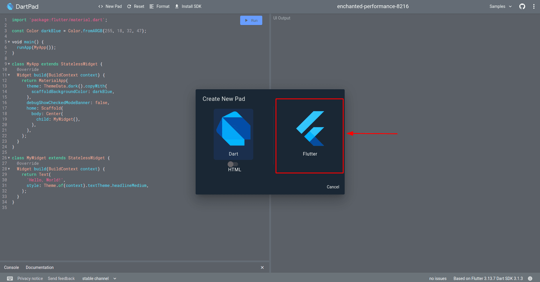 How to Use Flutter Framework in Dartpad-cybrosys