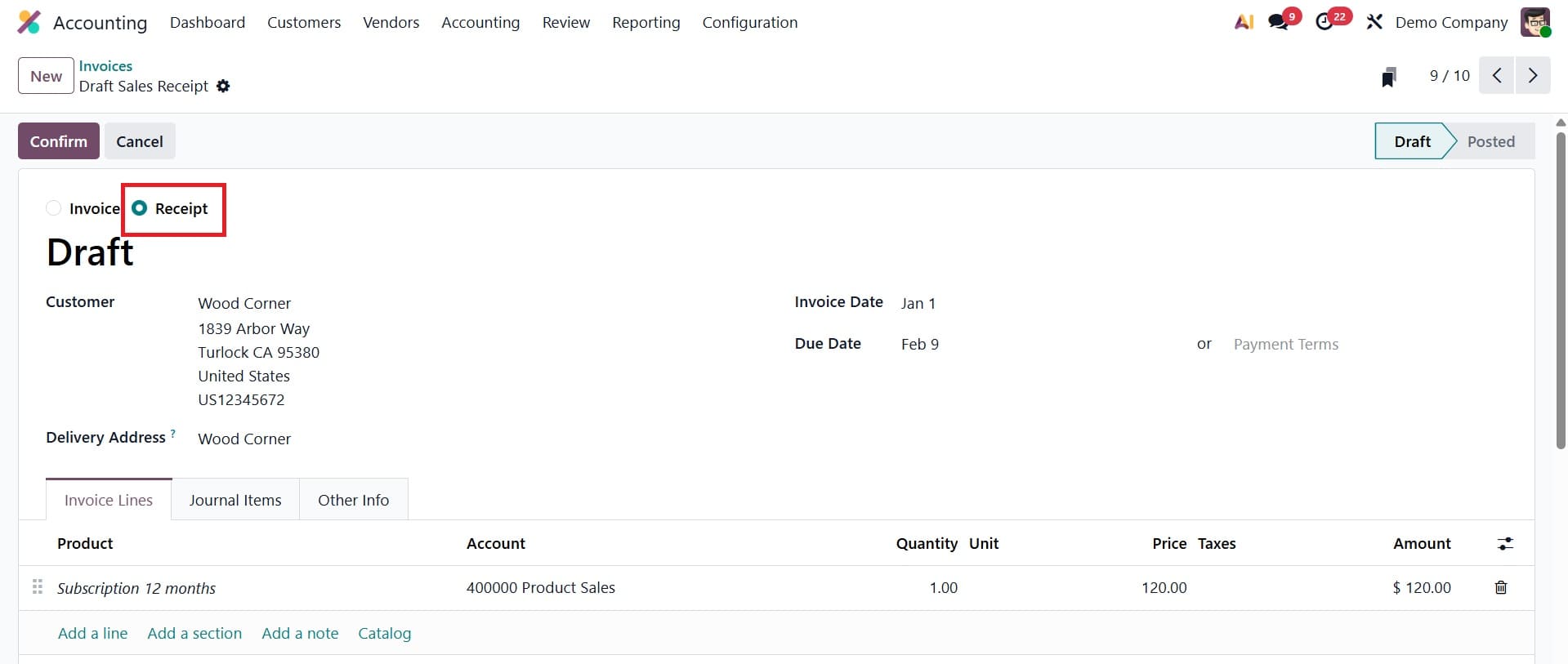 How to Use Receipts for Sales in Odoo 19 Accounting-cybrosys