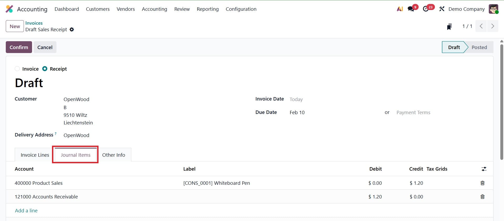 How to Use Receipts for Sales in Odoo 19 Accounting-cybrosys
