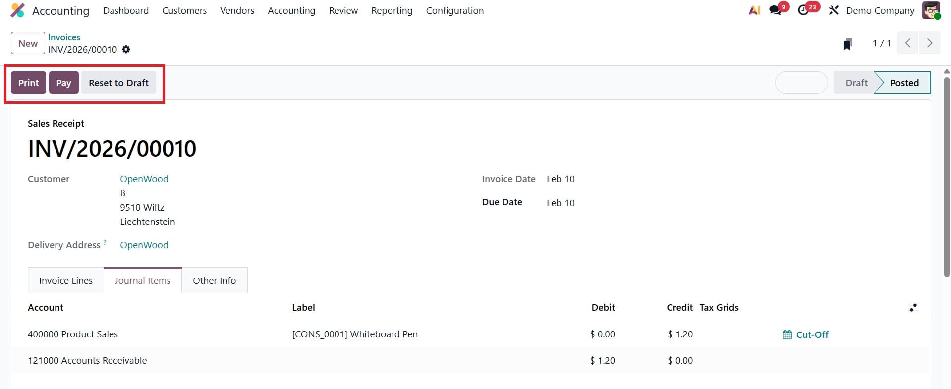 How to Use Receipts for Sales in Odoo 19 Accounting-cybrosys
