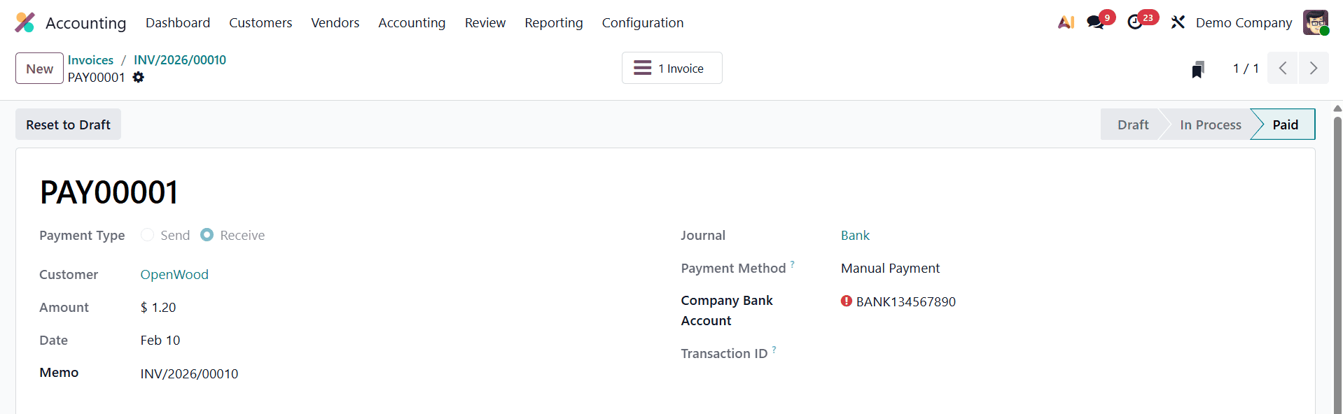 How to Use Receipts for Sales in Odoo 19 Accounting-cybrosys