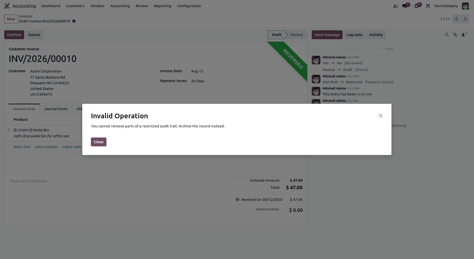 How to Use Restrictive Audit Trails in Odoo 19 Accounting-cybrosys