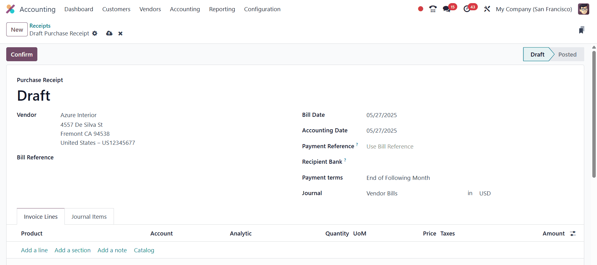 How to Use Sales Receipt & Purchase Receipt in Odoo 18 Accounting-cybrosys