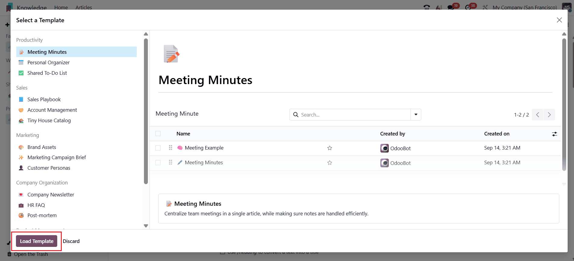 How to Use Templates in the Odoo 19 Knowledge Module-cybrosys