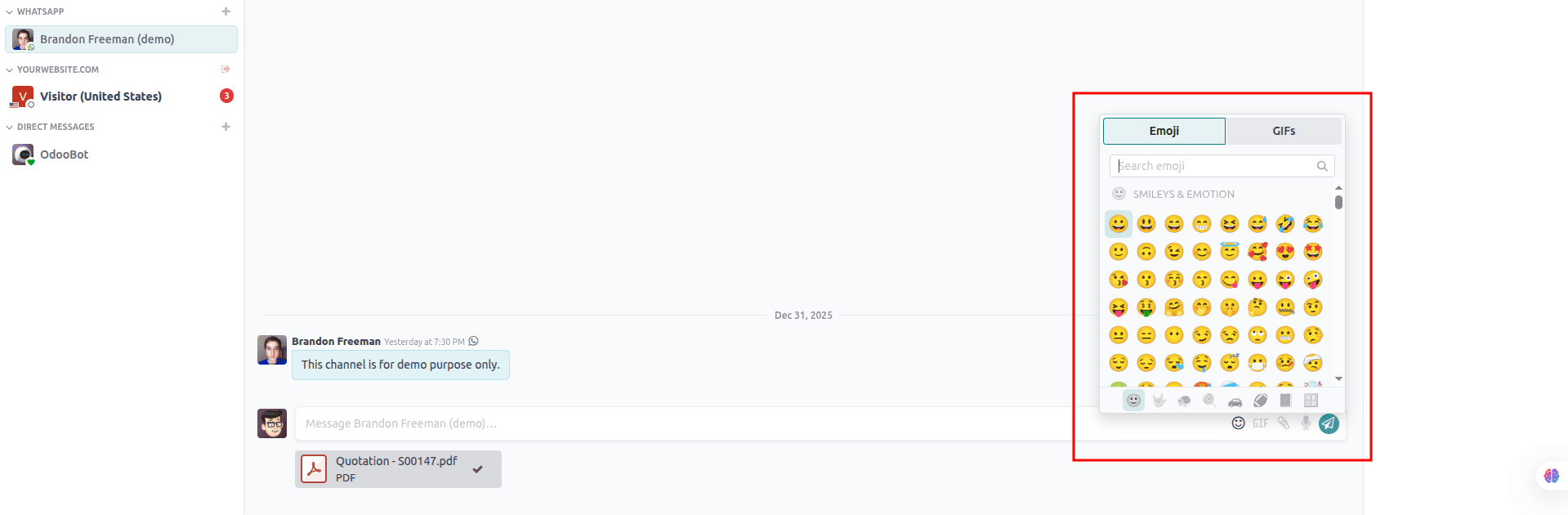How to Use the EmojiPicker and FileViewer Hook in Odoo 18-cybrosys