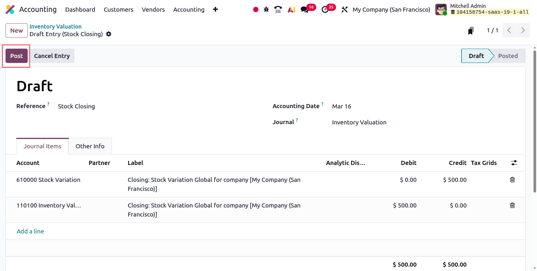 Inventory Valuation Periodic (At Closing) in Odoo 19 Accounting-cybrosys
