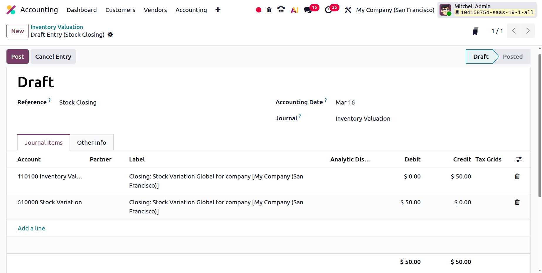 Inventory Valuation Periodic (At Closing) in Odoo 19 Accounting-cybrosys