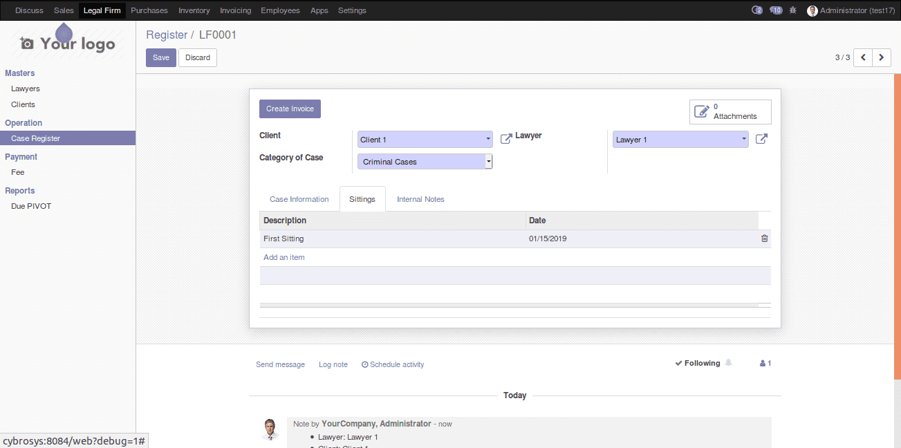 legal case management in odoo