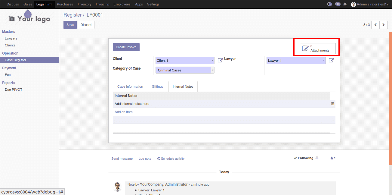 legal case management in odoo