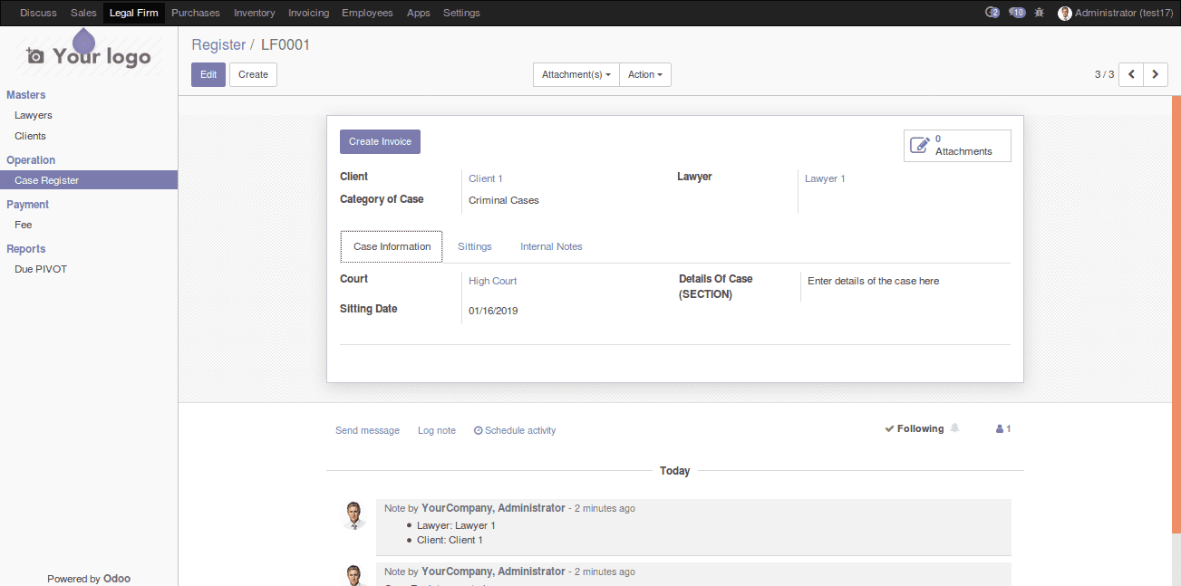 legal case management in odoo