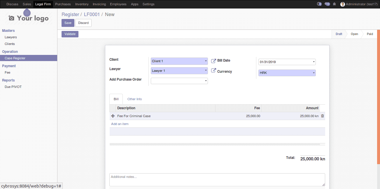 legal case management in odoo