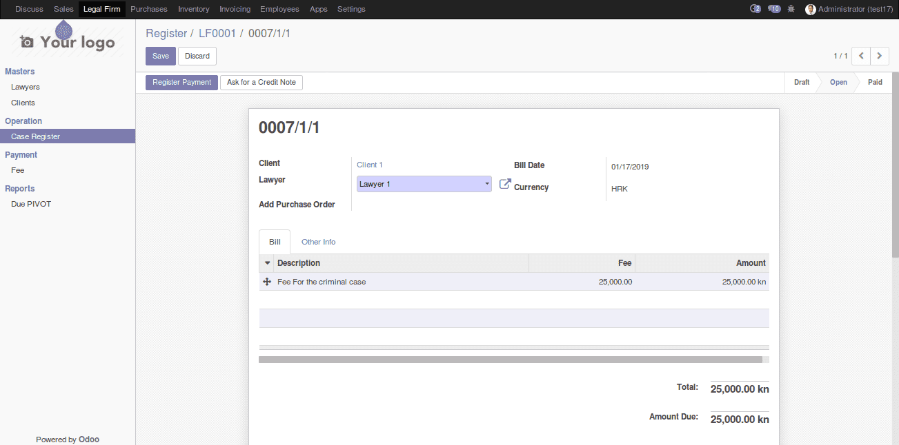 legal case management in odoo