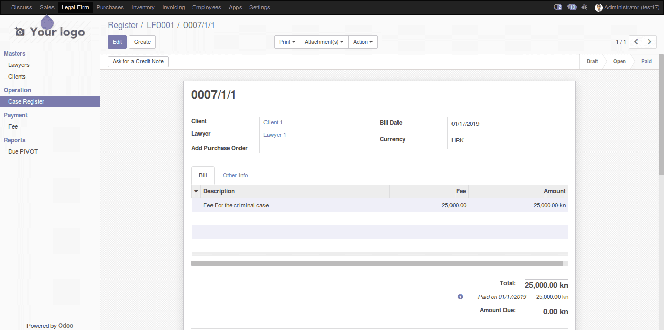 legal case management in odoo