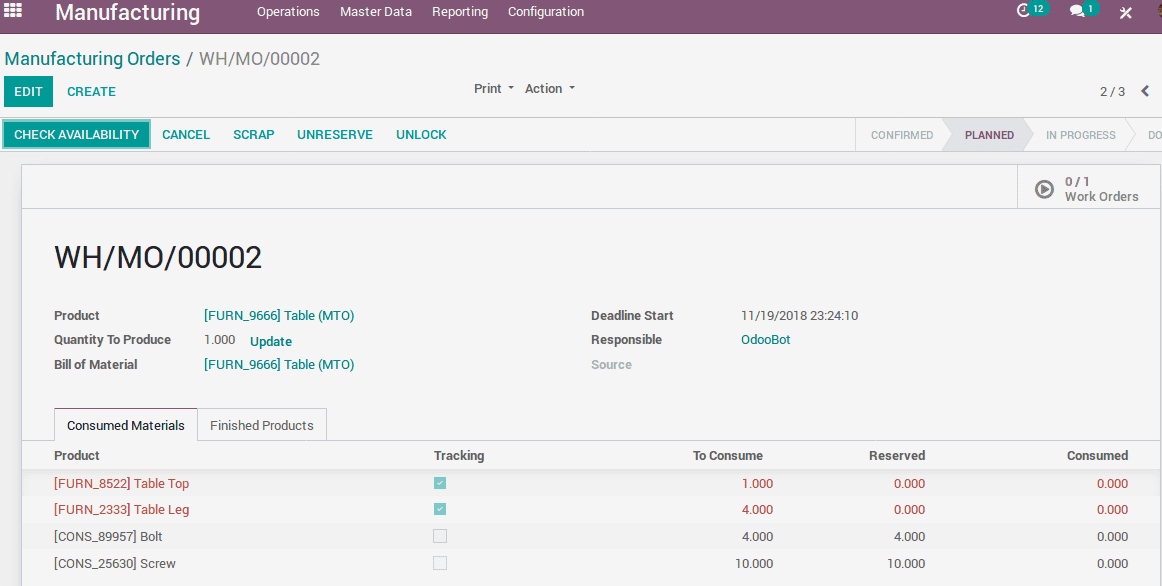 odoo manufacturing v12