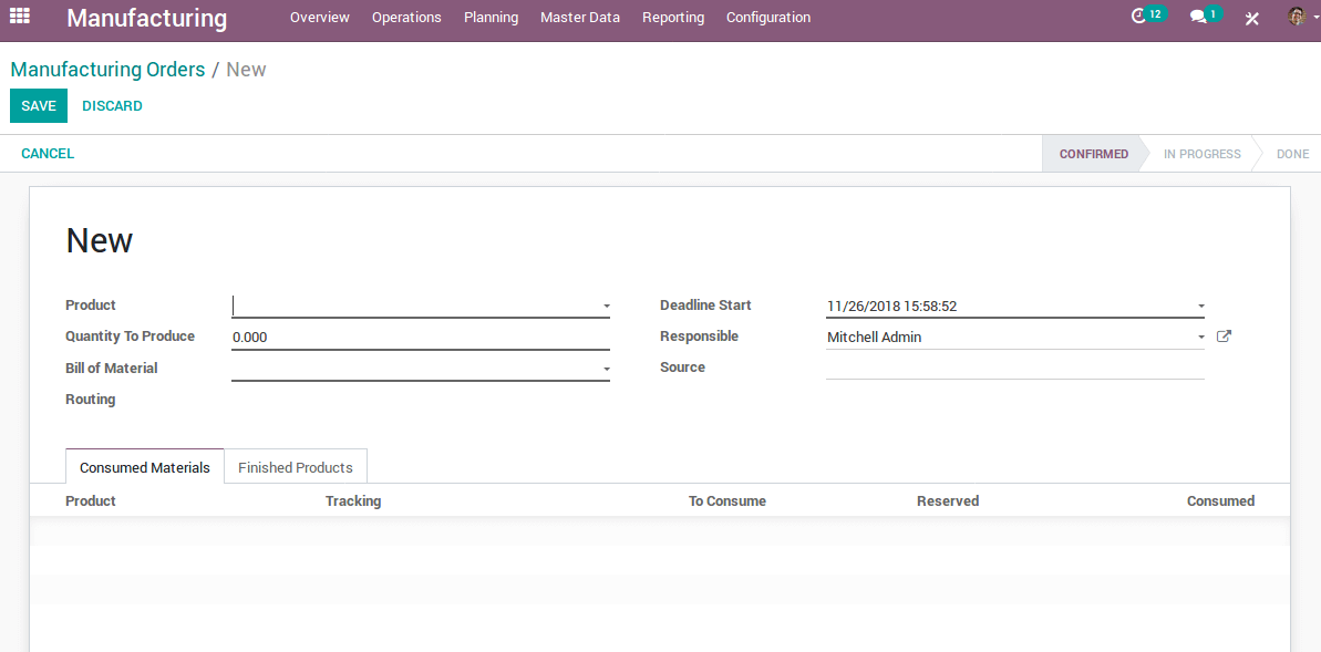 odoo manufacturing v12