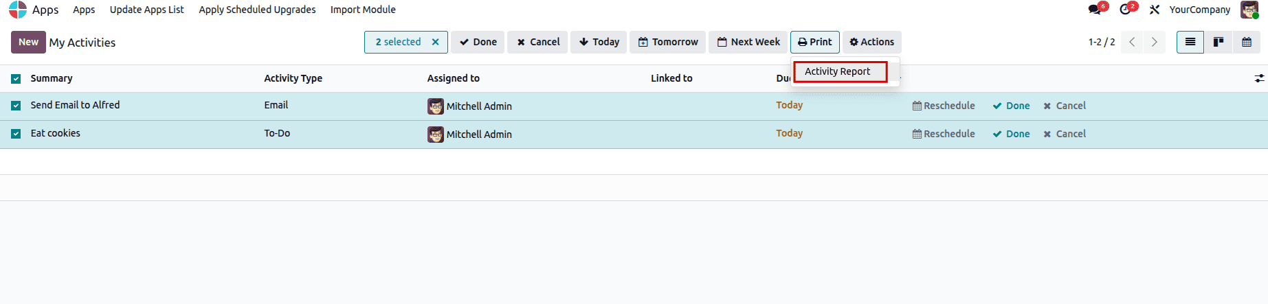 Overview of Activity Reports in Odoo 19-cybrosys