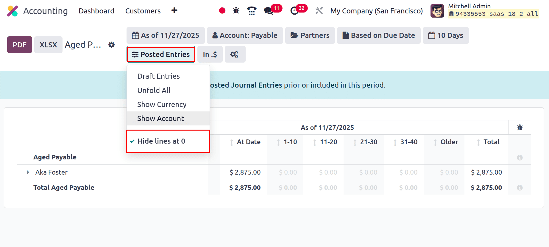Overview of Aged Payable Insights in Odoo 19 Accounting-cybrosys