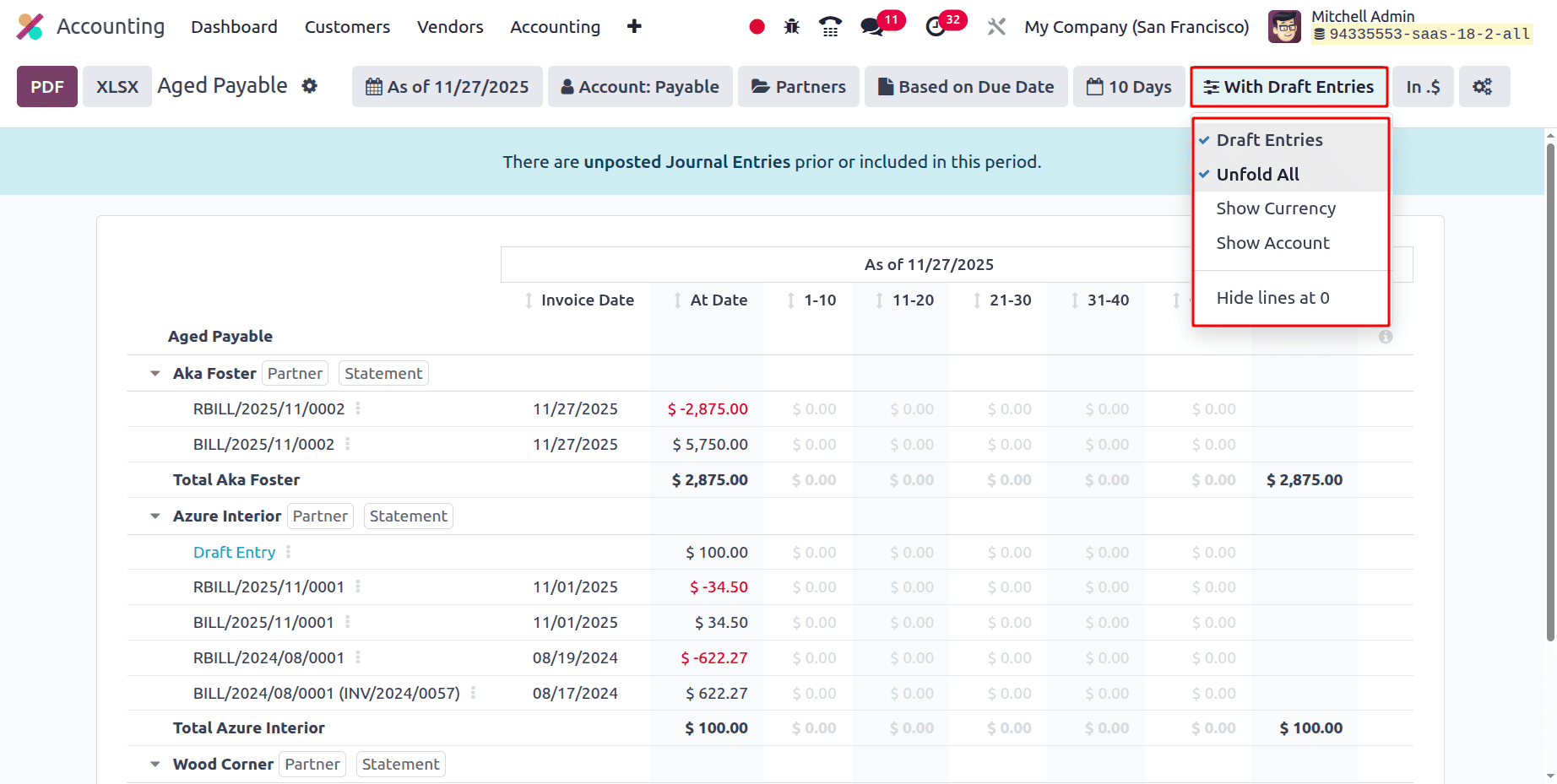 Overview of Aged Payable Insights in Odoo 19 Accounting-cybrosys