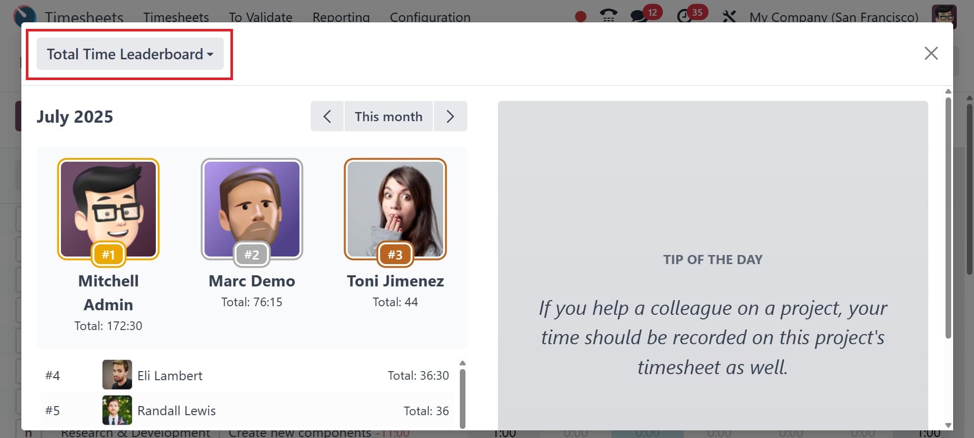 Overview of Billing Rate Target and Leaderboard in Odoo 18 Timesheet-cybrosys