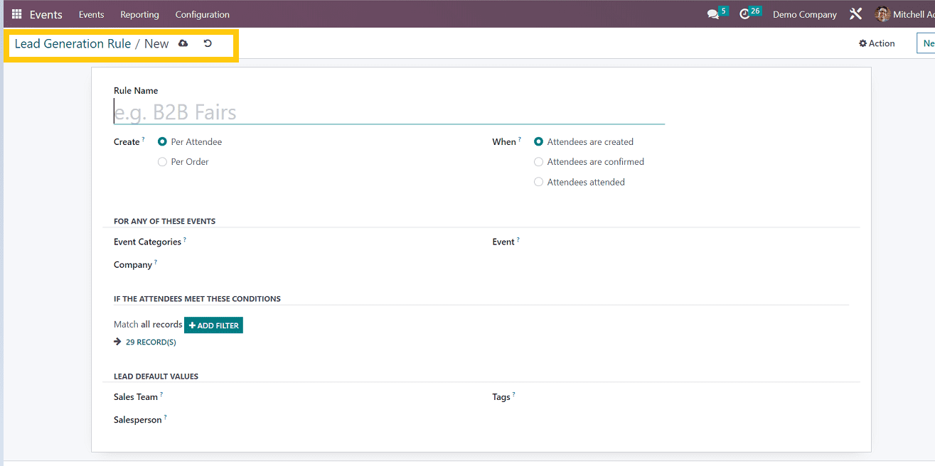 Overview of Configuration Menu of Odoo 16 Events App