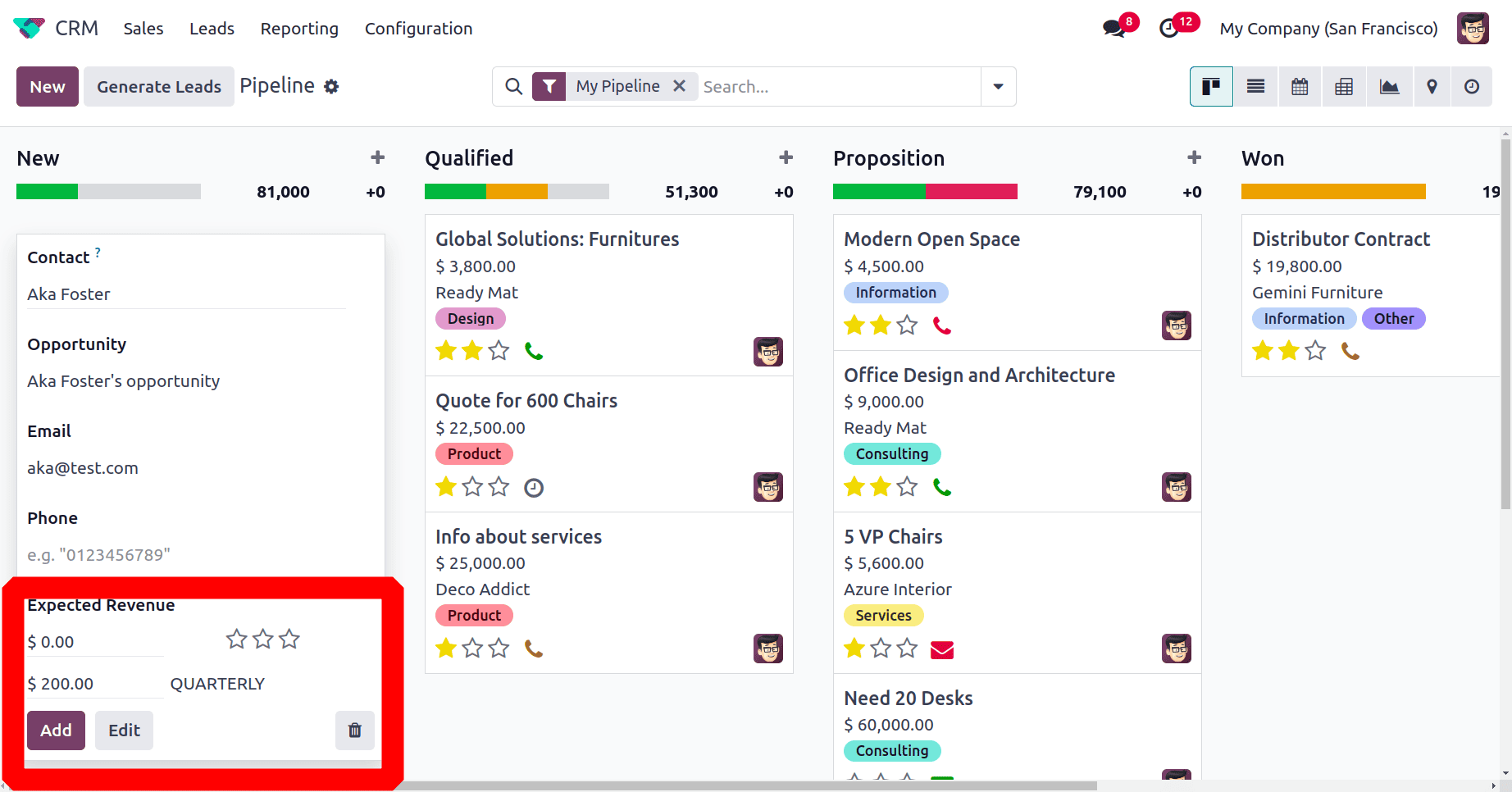 Overview of Expected & Recurring Revenue of an Opportunity in Odoo 18-cybrosys