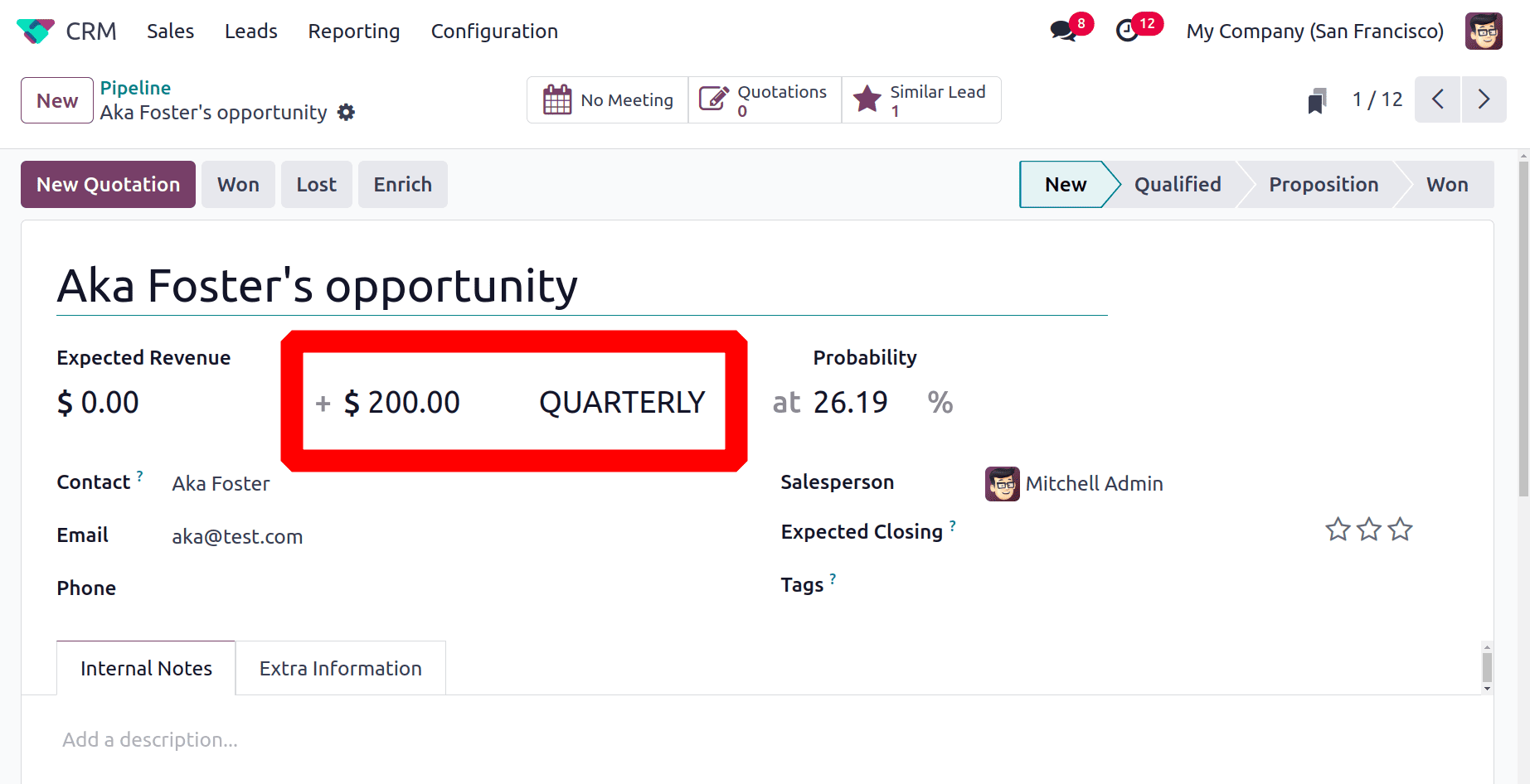 Overview of Expected & Recurring Revenue of an Opportunity in Odoo 18-cybrosys