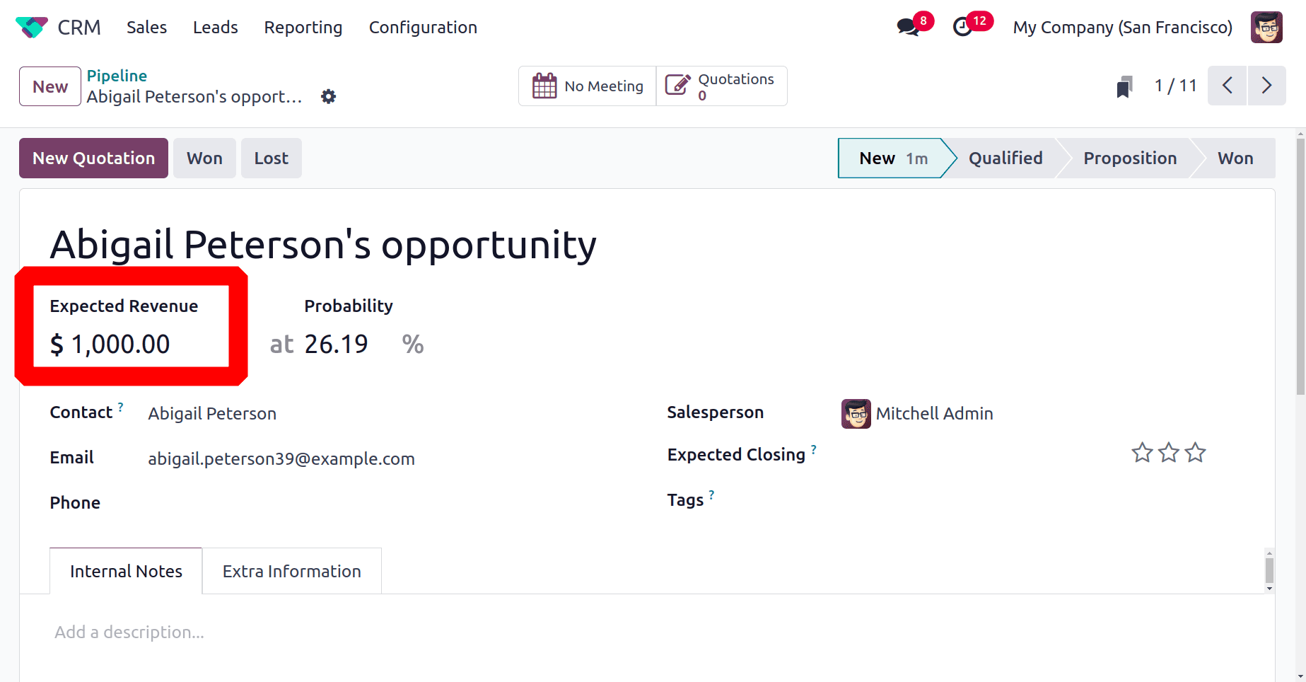 Overview of Expected & Recurring Revenue of an Opportunity in Odoo 18-cybrosys