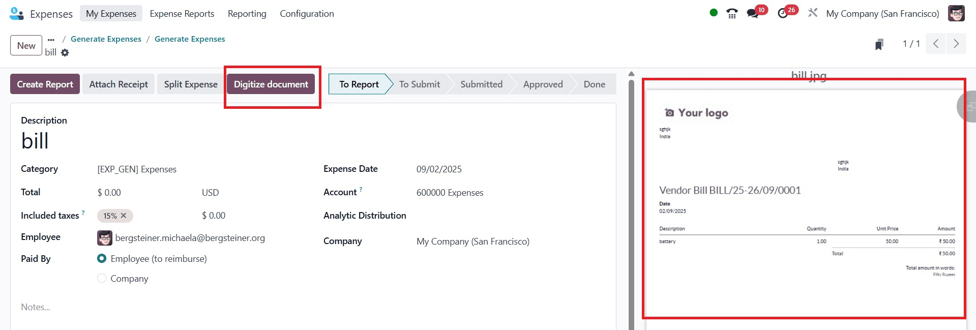 Overview of Expense Digitization in Odoo 18 Expense-cybrosys