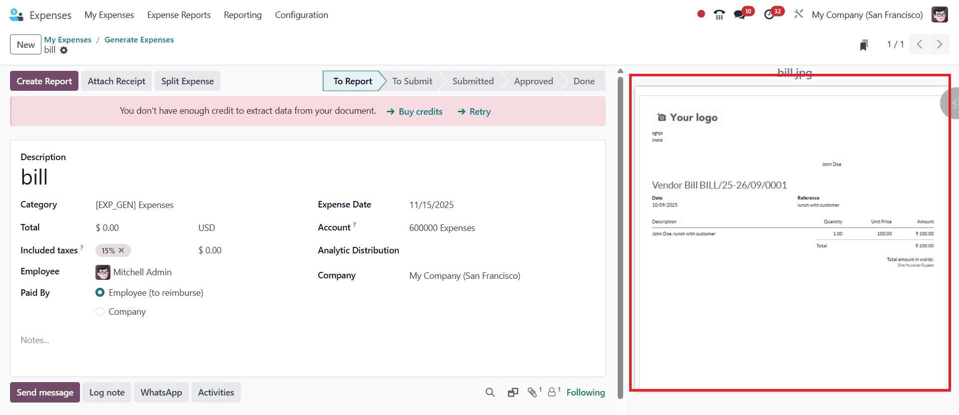Overview of Expense Digitization in Odoo 18 Expense-cybrosys