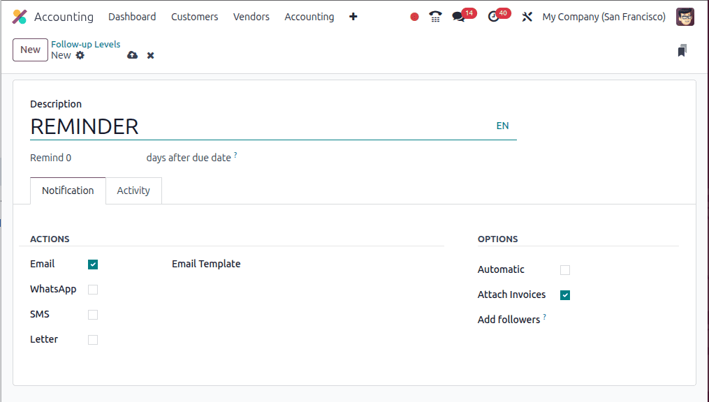 Overview of Follow-up Levels and Follow-up in Odoo 18-cybrosys