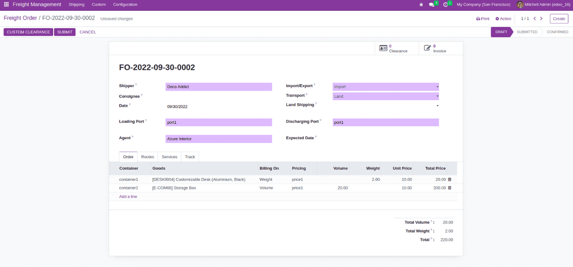 Overview of Freight Management in odoo 16 - App-cybrosys