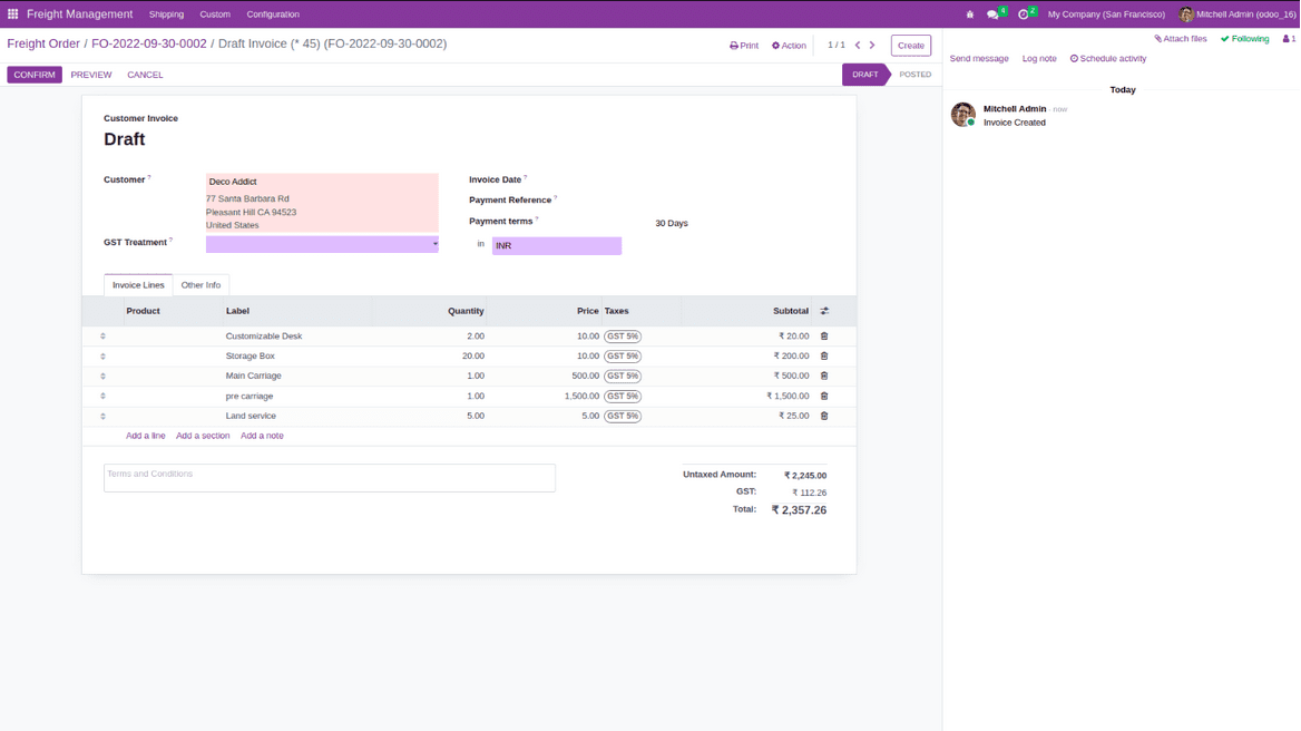 Overview of Freight Management in odoo 16 - App-cybrosys