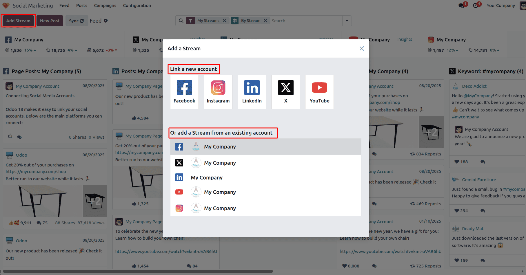 Overview of Integrating Social Media with Odoo 18's Social Marketing Module-cybrosys