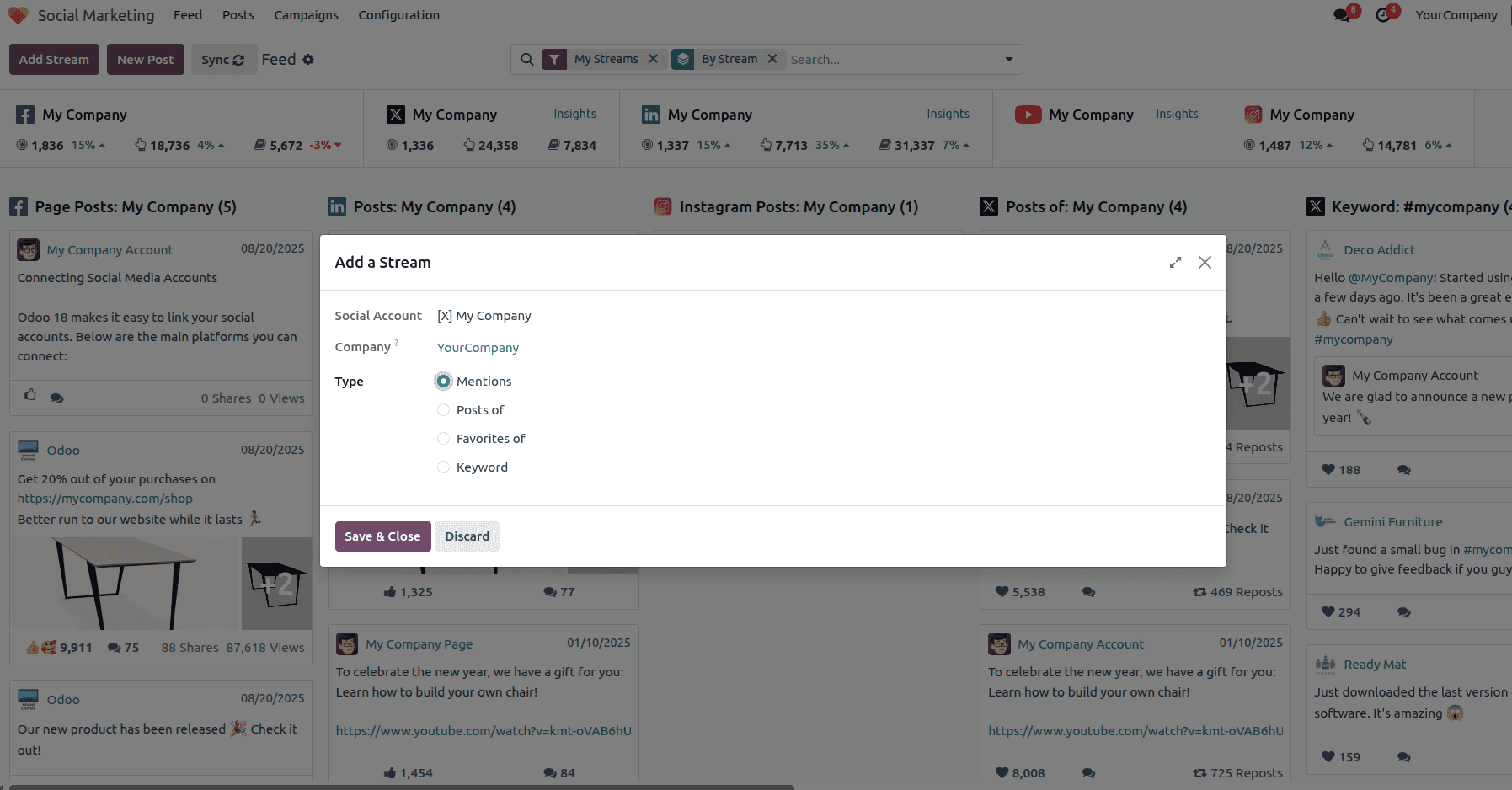 Overview of Integrating Social Media with Odoo 18's Social Marketing Module-cybrosys