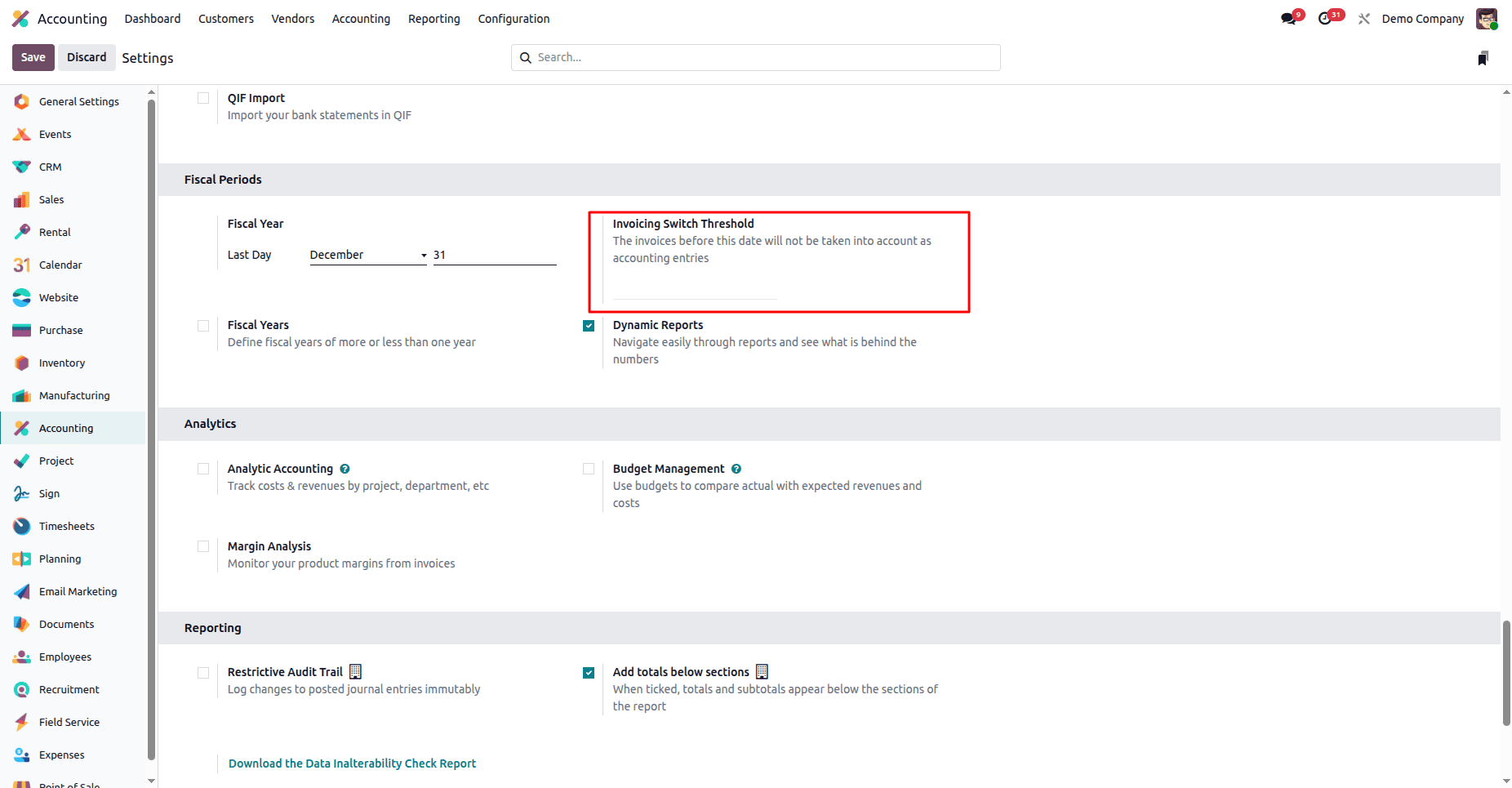 Overview of Invoicing Switch Threshold In Odoo 18 Accounting-cybrosys