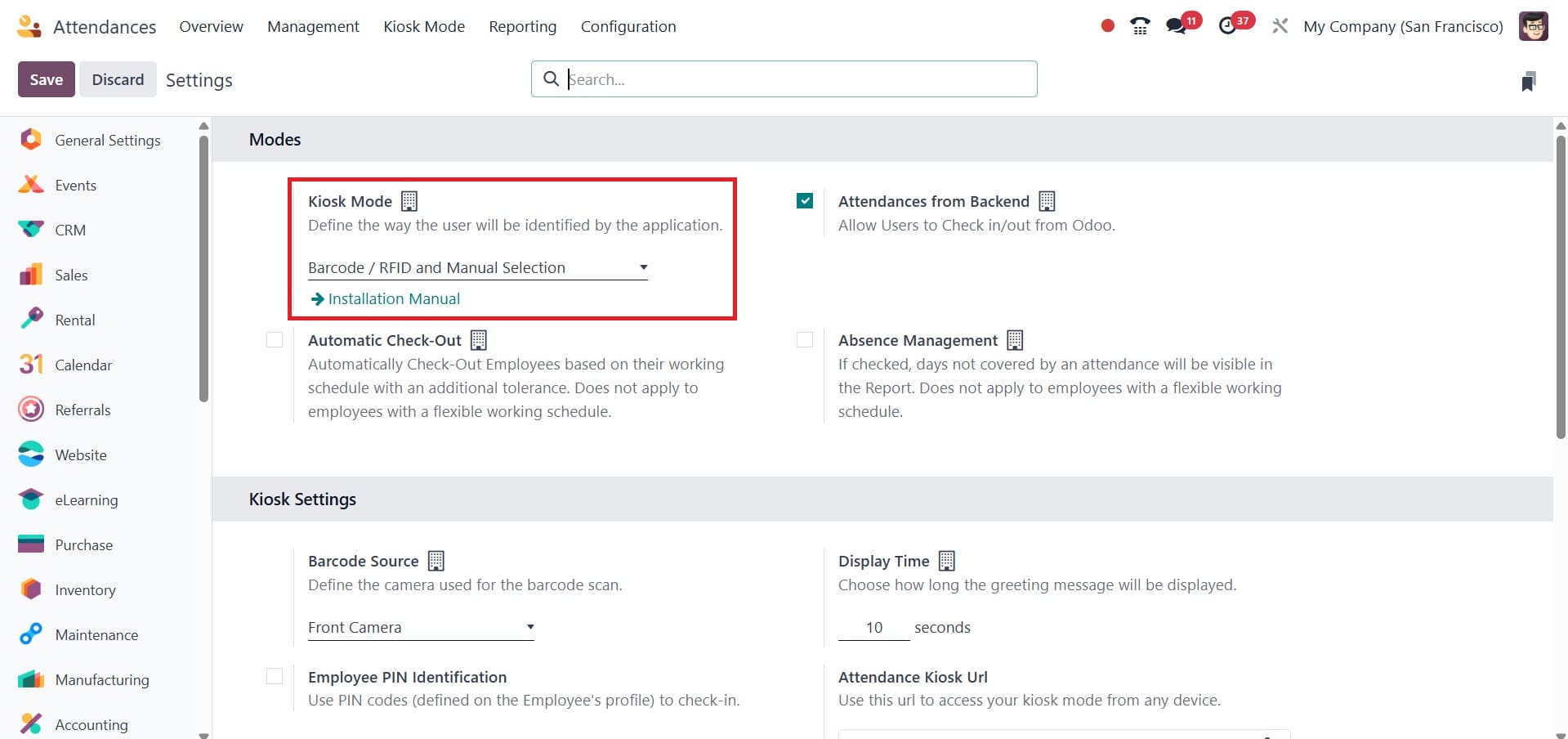 Overview of kiosk mode in Odoo 18 Attendance module -cybrosys