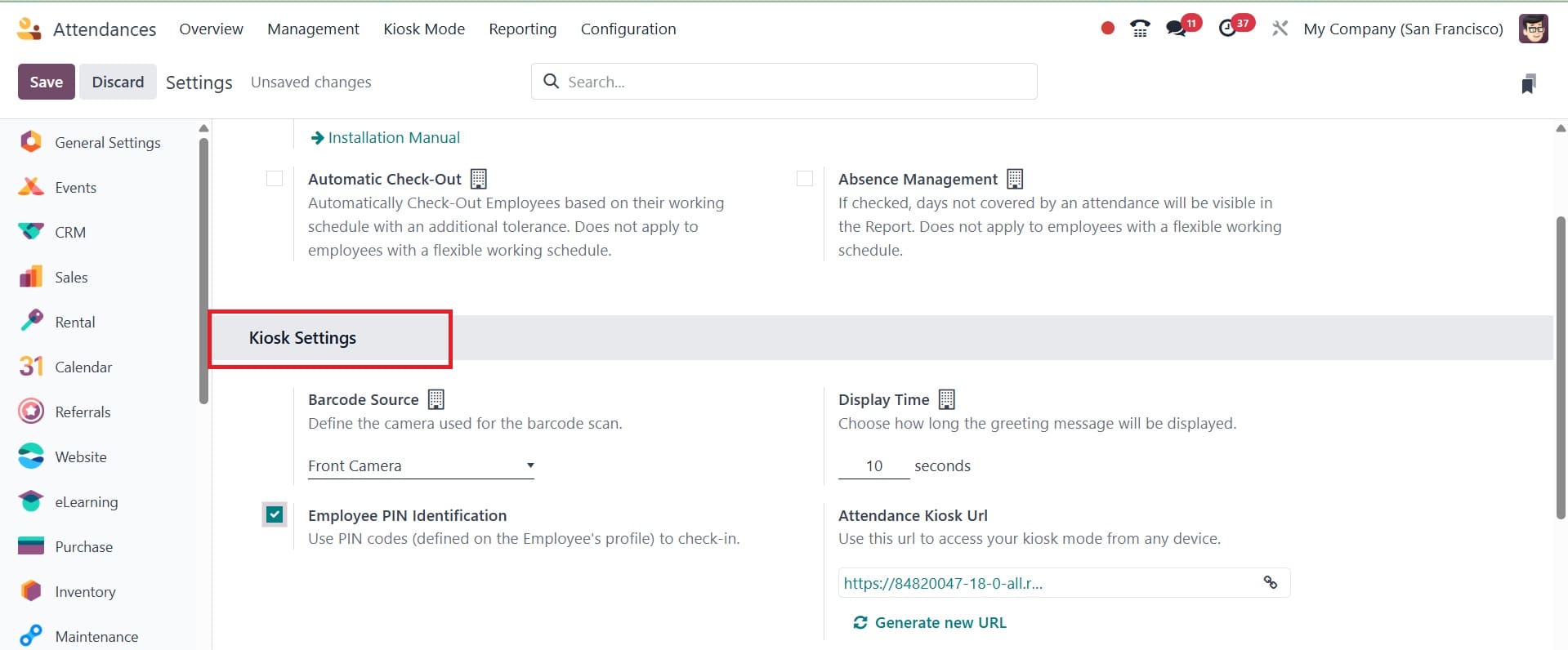 Overview of kiosk mode in Odoo 18 Attendance module -cybrosys