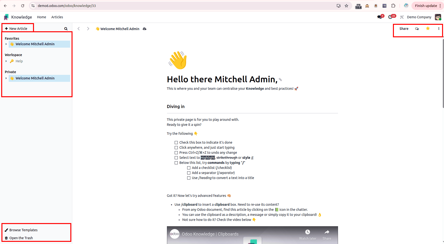 Overview of Knowledge Module in Odoo 18-cybrosys