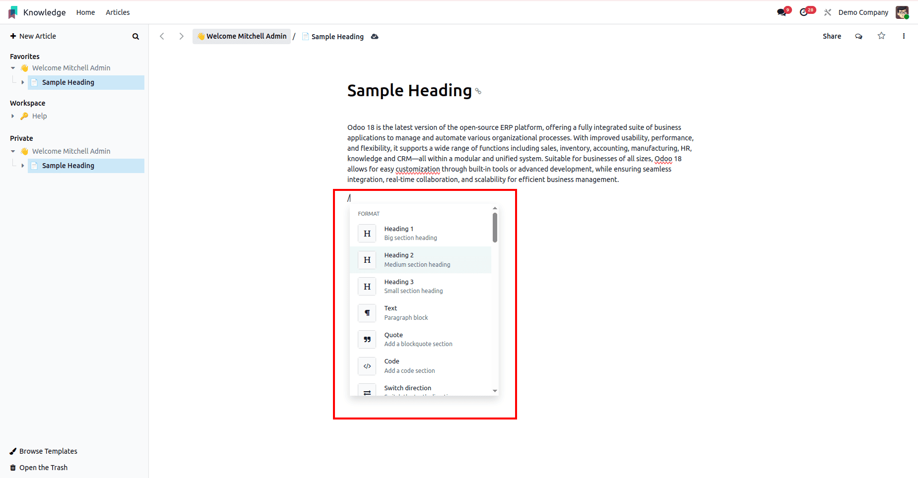 Overview of Knowledge Module in Odoo 18-cybrosys