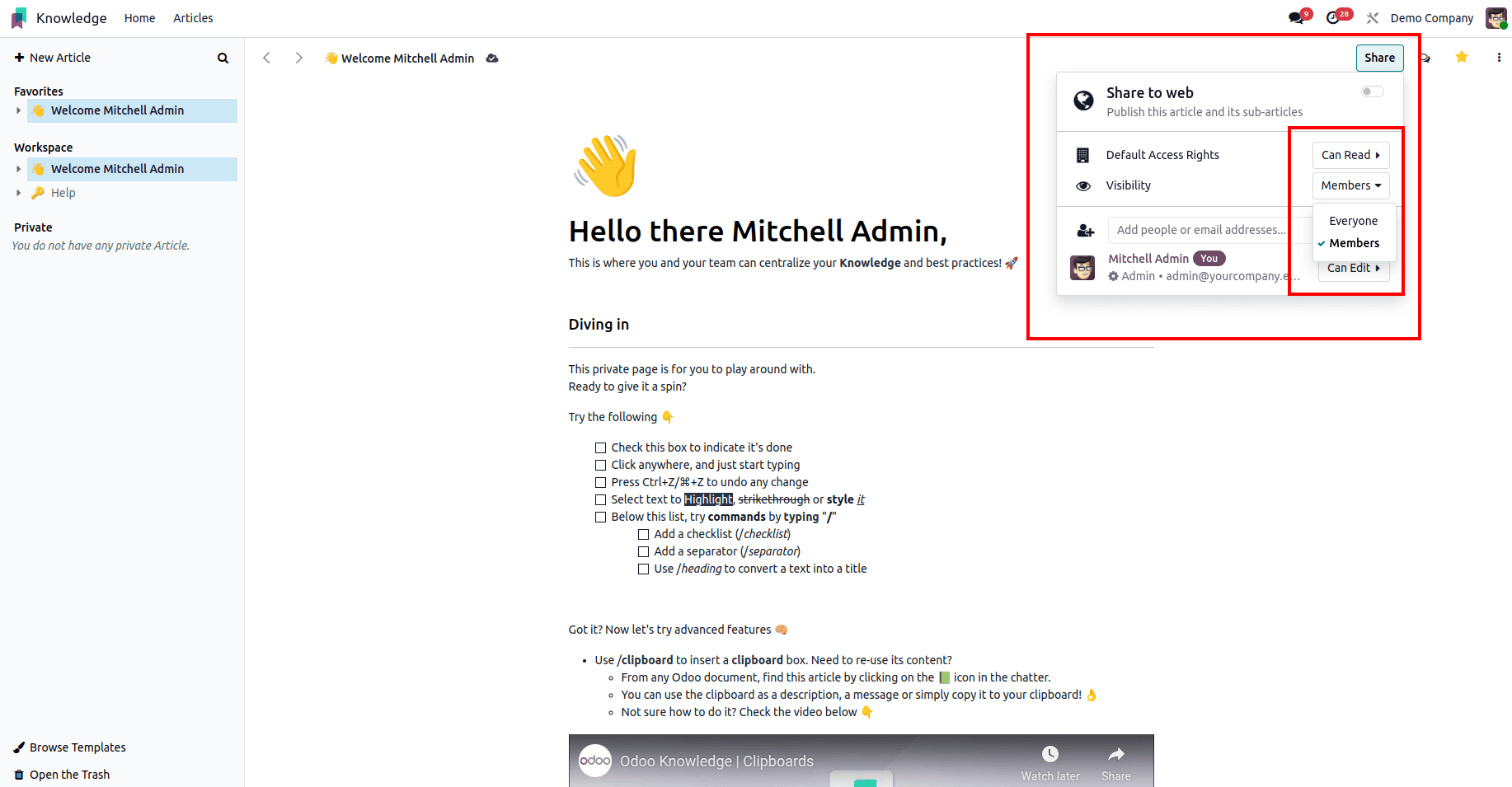 Overview of Knowledge Module in Odoo 18-cybrosys