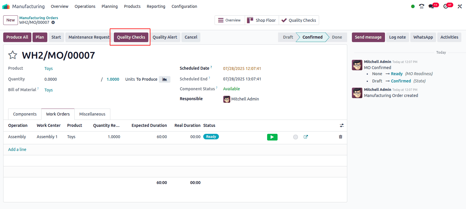 Overview of Manufacturing Quality Check in Odoo 18-cybrosys