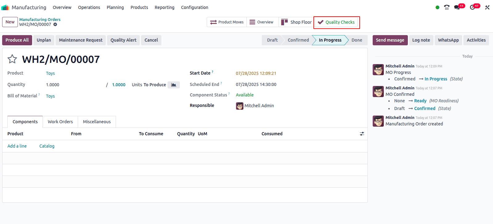 Overview of Manufacturing Quality Check in Odoo 18-cybrosys