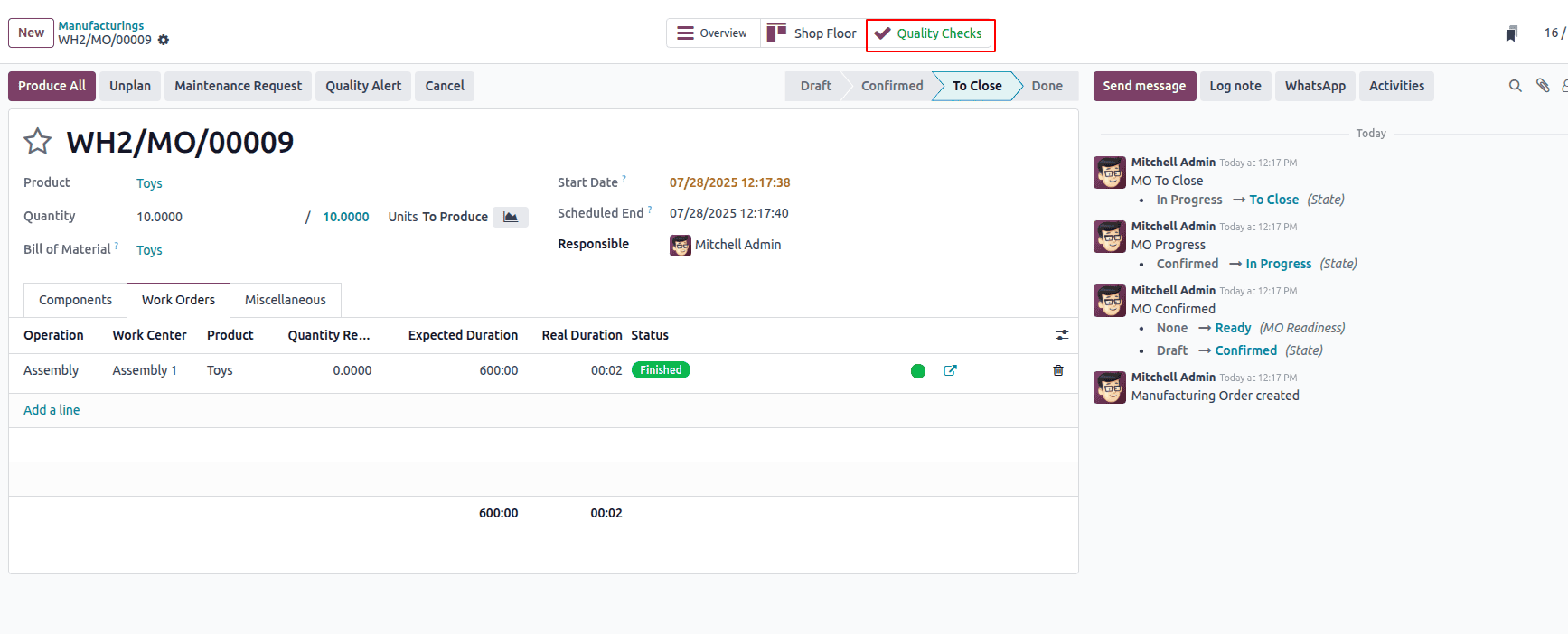 Overview of Manufacturing Quality Check in Odoo 18-cybrosys