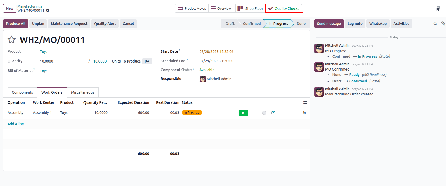 Overview of Manufacturing Quality Check in Odoo 18-cybrosys