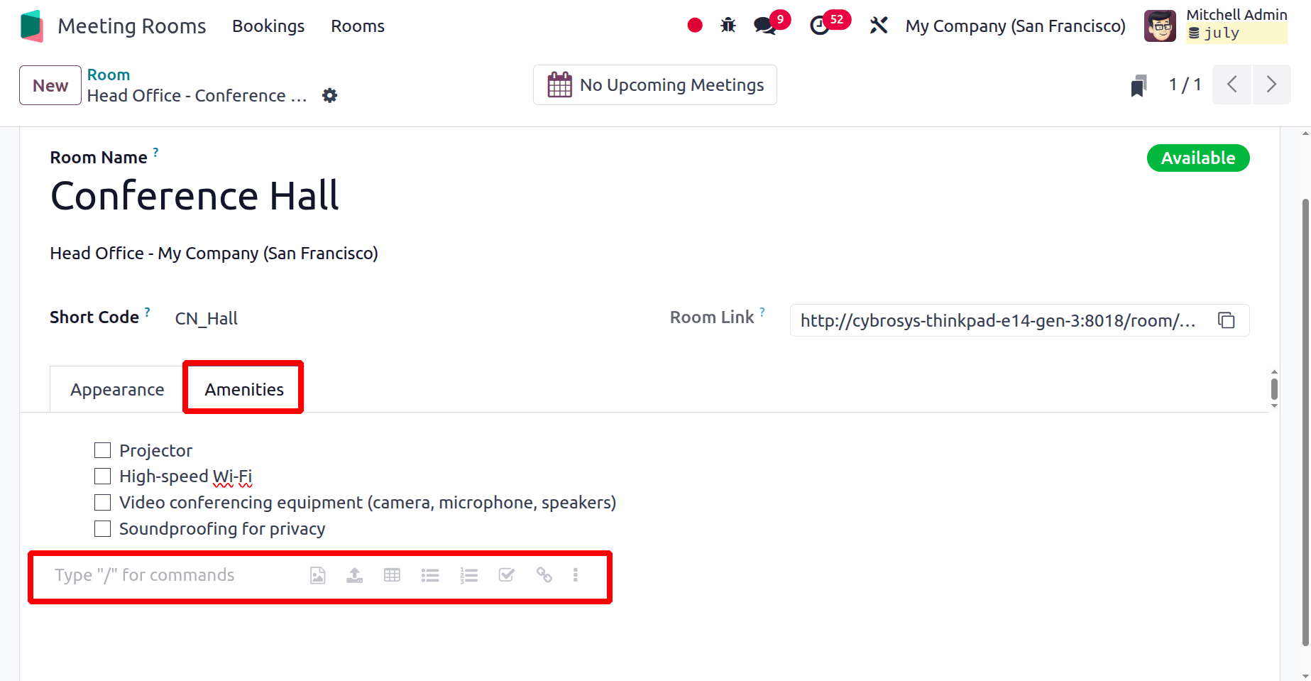 Overview of Odoo 18 Meeting Rooms Module-cybrosys